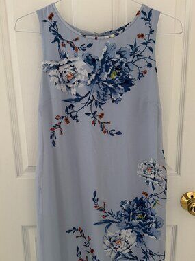 White House Black Market Summer Dress Sheer Floral over solid light blue dress